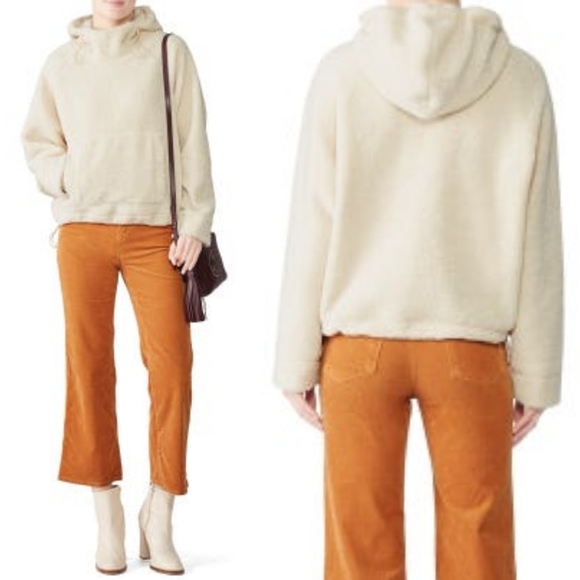 Vince Faux Sherpa Ivory Pullover Hoodie Sweatshirt - Picture 2 of 6